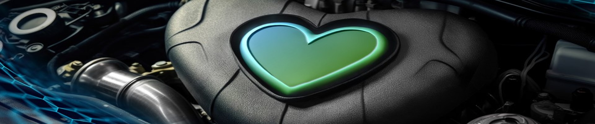 Technisch stilisiertes Herz vor grün und gelbem Hintergrund