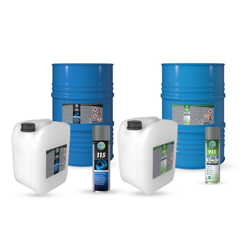 Abbildung von unterschiedlichen Gebindegrößen unserer Bremsenreiniger